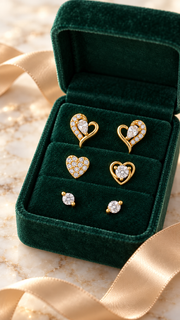 Heart & Solitaire Stud Earrings Set - Aaryahi Silver jewellery product photo