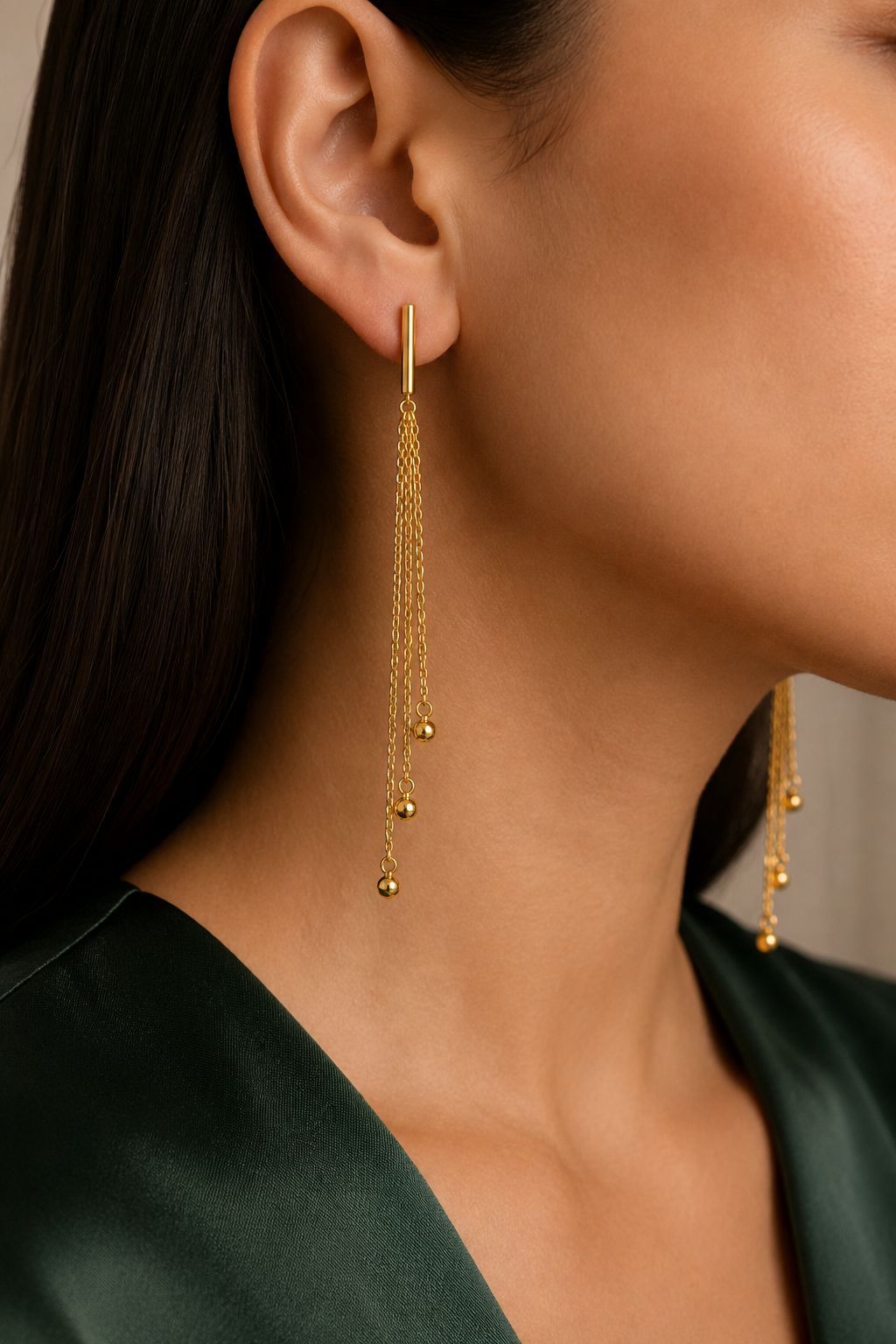 Multi-Chain Earrings with Ball Charms
