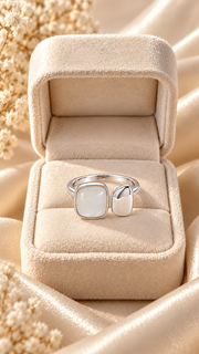 Silver Mother of Pearl Geometric Adjustable Ring