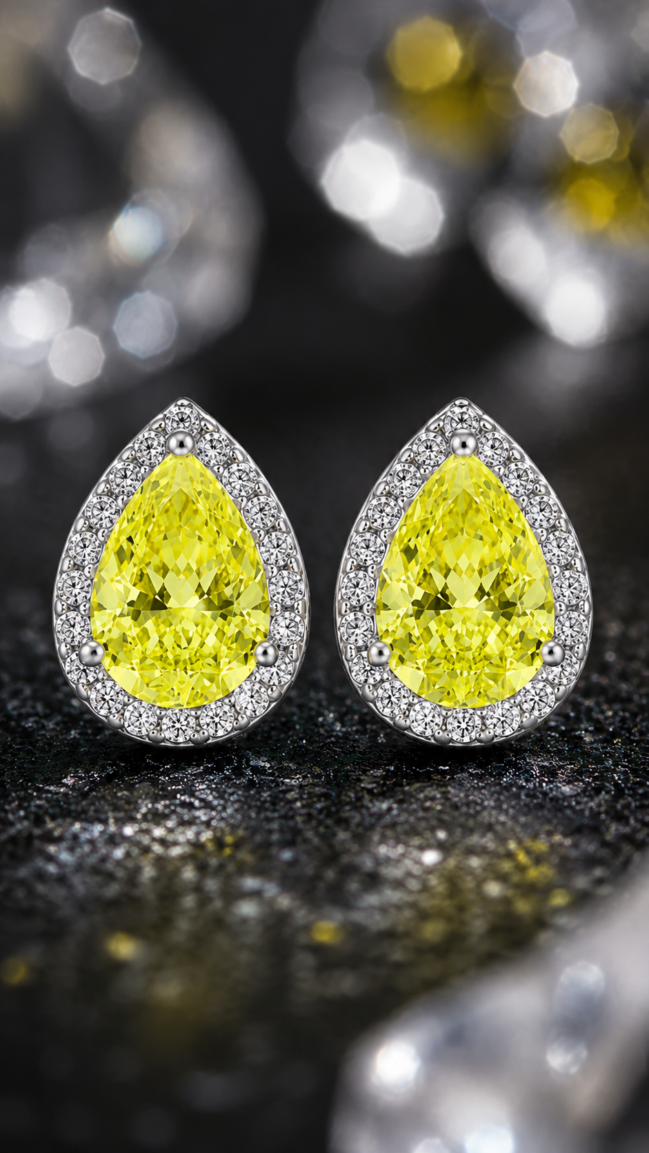 Halo Pear Cut Yellow Crystal Earrings