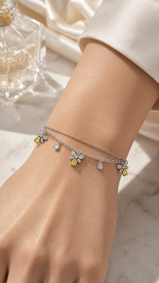 Double-Layer Yellow Bee Charm Bracelet