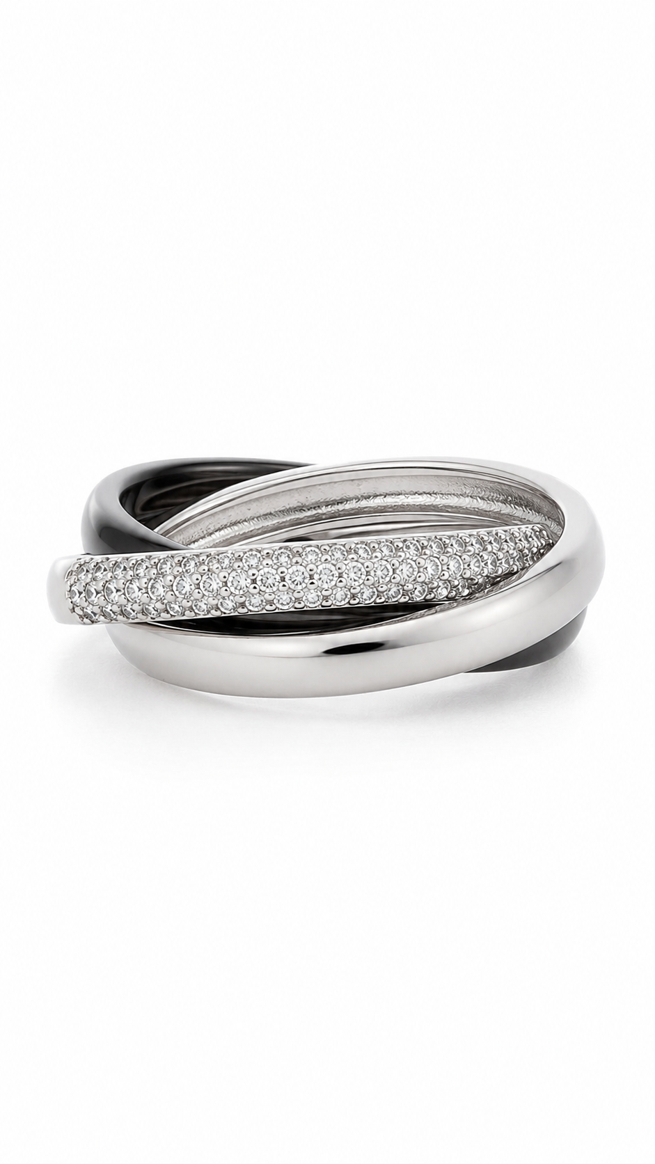 Triple Band White Ceramic Interlocking Ring