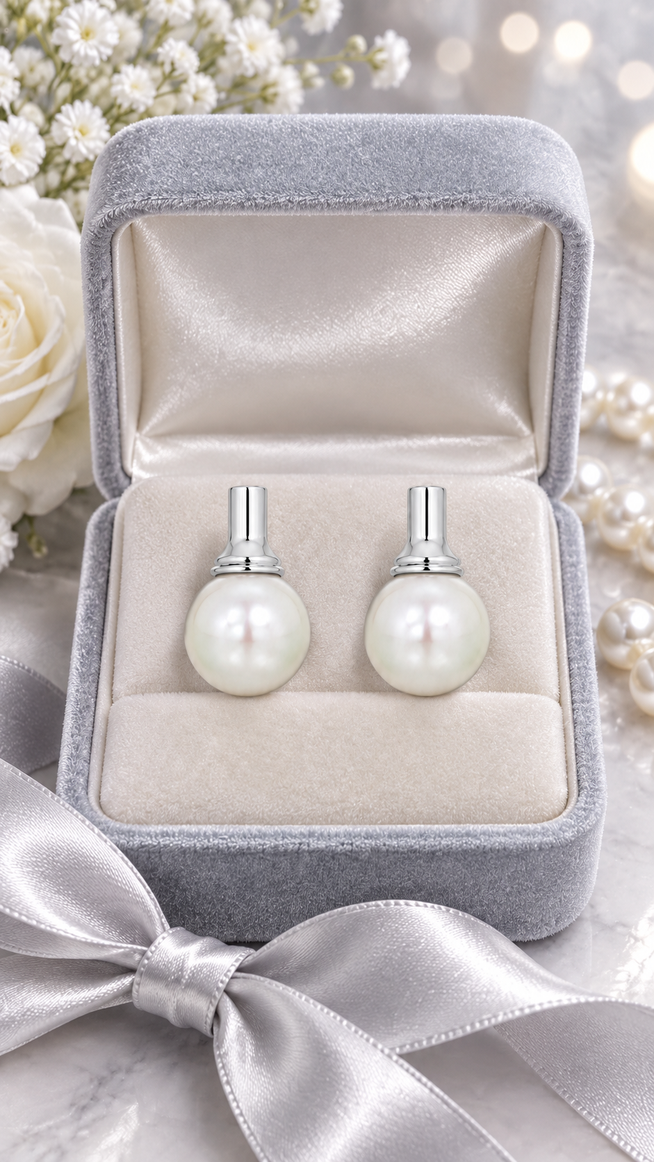 Elegant 925 Sterling Silver Classic Pearl Drop Stud Earrings for Women