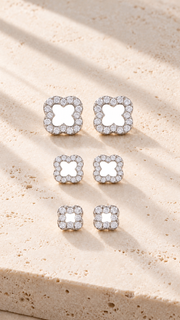 Clover Halo Stud Earrings Set – 3 Sizes - Aaryahi Silver jewellery product photo