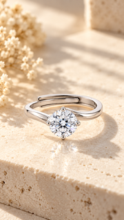Silver CZ Solitaire Twist Ring