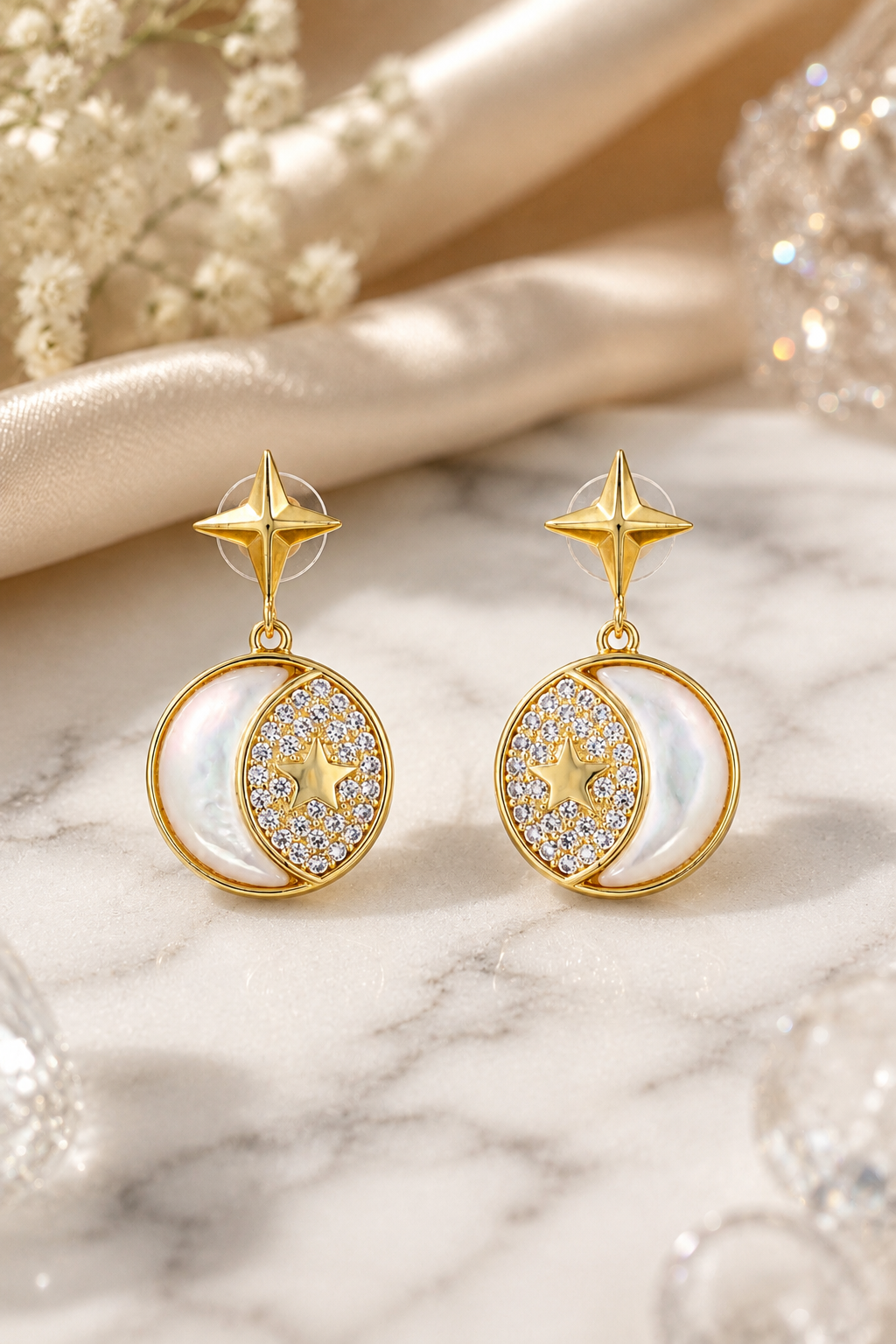 Moon & Star Pearl Earrings