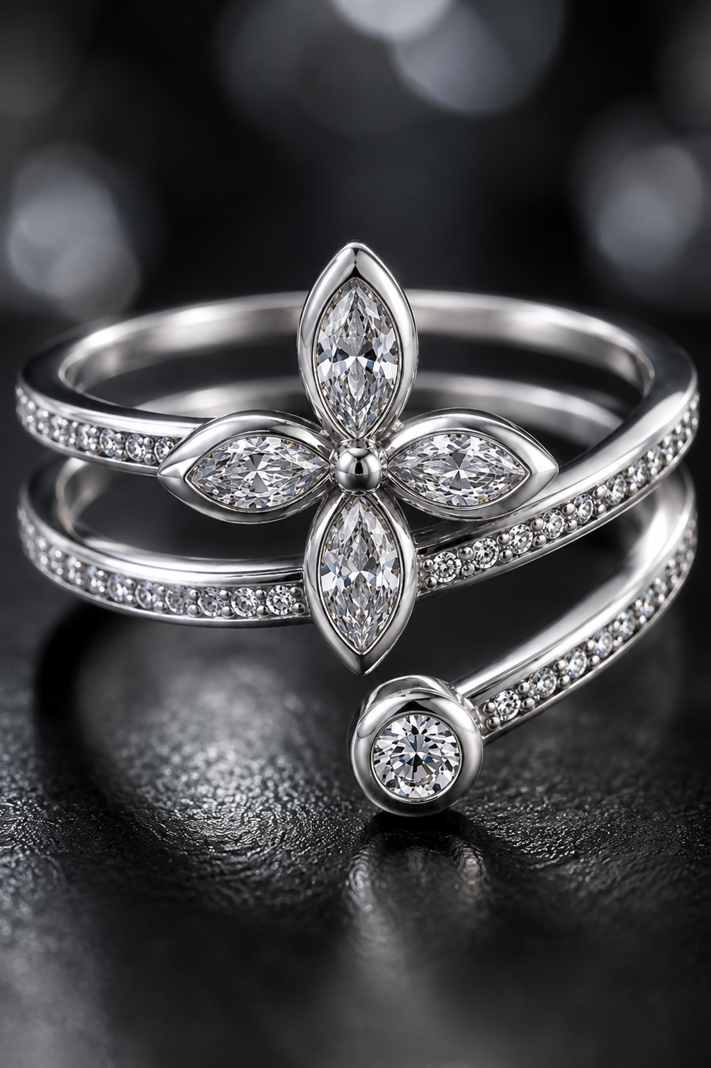 Flower Multi-Layer Adjustable Ring