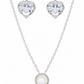 Elegant Silver Mother of Pearl Heart Crystal Pendant Necklace & Earrings Jewelry Set