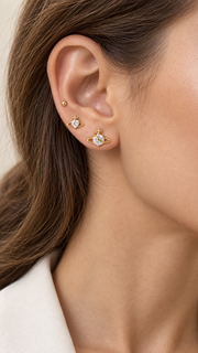 Planet, Heart & Ball Stud Earrings Set - Aaryahi Silver jewellery product photo