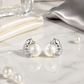 Silver Pearl & CZ Cat Stud Earrings for Women