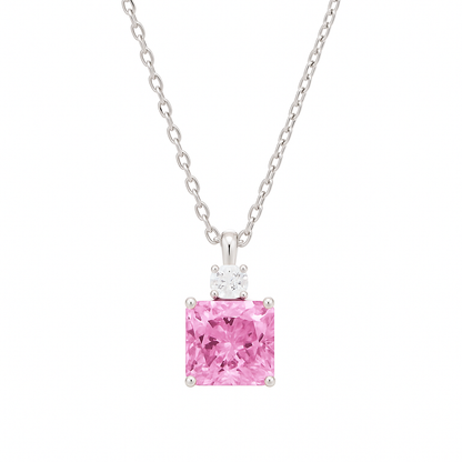 925 Silver Pink Square Pendant Necklace for Women – Elegant Sparkling CZ Charm