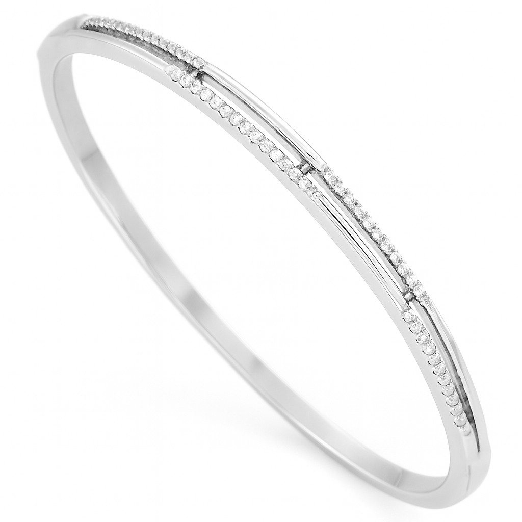 Silver Sleek Zircon Line Bangle for Women