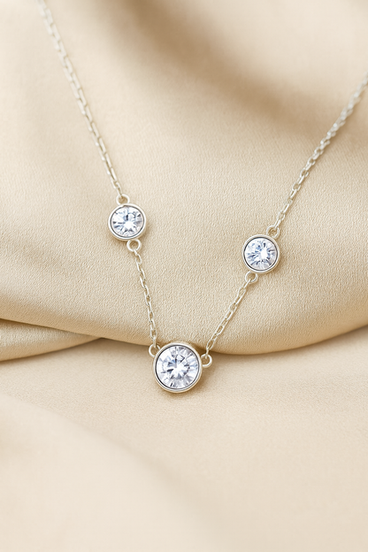 Triple Zircon Necklace for Women 925 Silver Finish Elegant Minimal Daily Wear Chain