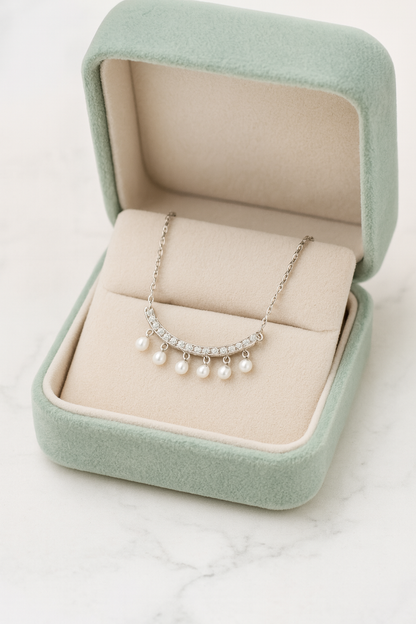 Pearl Drop Zircon Necklace for Women 925 Silver Finish Elegant Chain Pendant for Daily and Party Wear