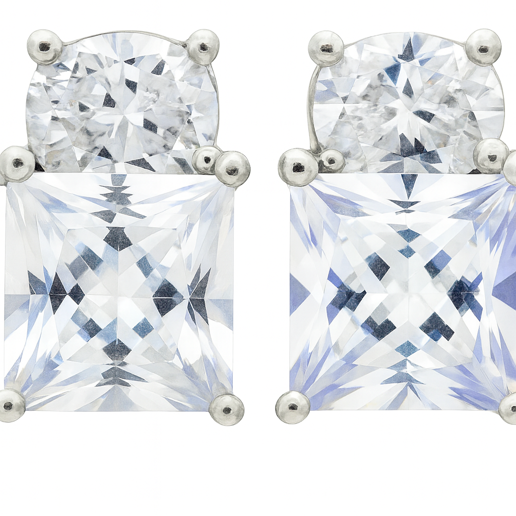 Elegant Two-Stone Princess Cut & Round Zircon Earrings for Women