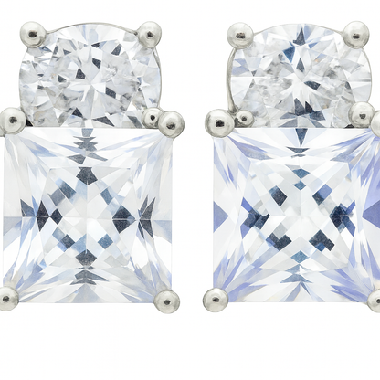 Elegant Two-Stone Princess Cut & Round Zircon Earrings for Women