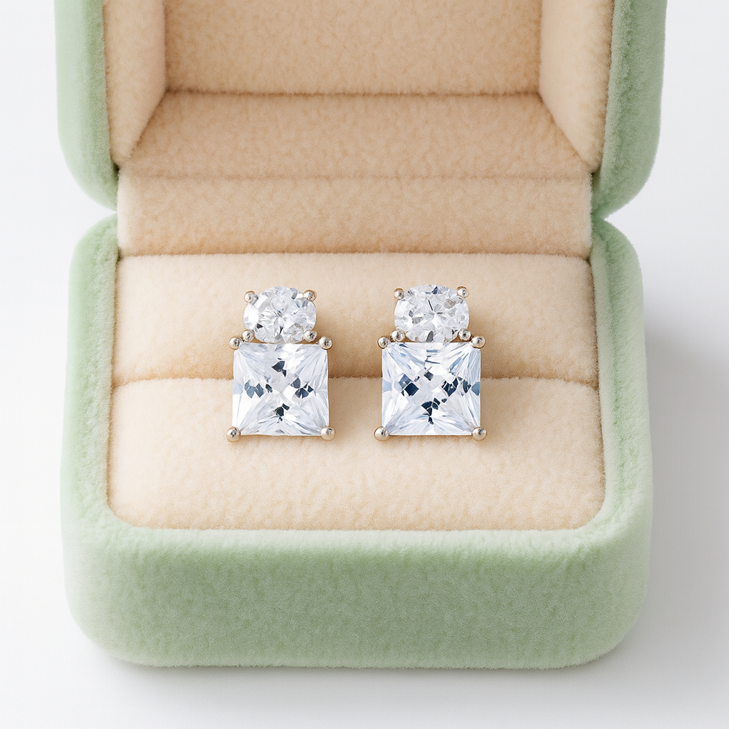 Elegant Two-Stone Princess Cut & Round Zircon Earrings for Women