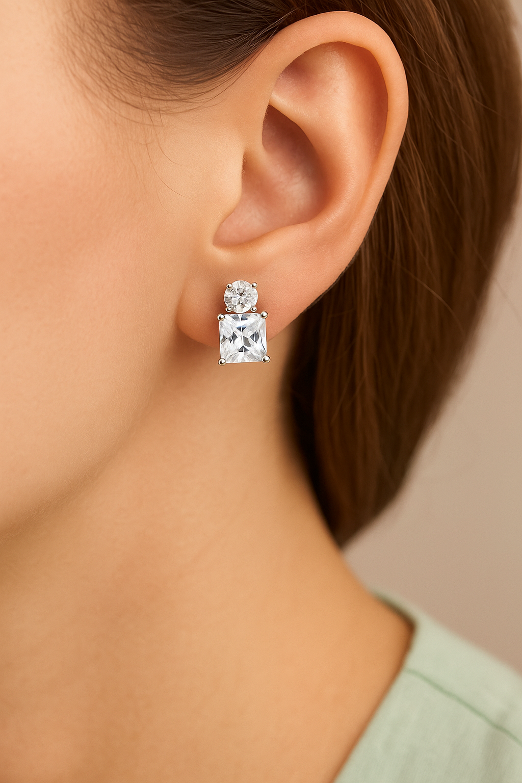 Elegant Two-Stone Princess Cut & Round Zircon Earrings for Women