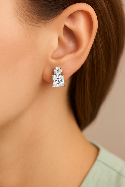 Elegant Two-Stone Princess Cut & Round Zircon Earrings for Women