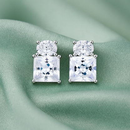 Elegant Two-Stone Princess Cut & Round Zircon Earrings for Women