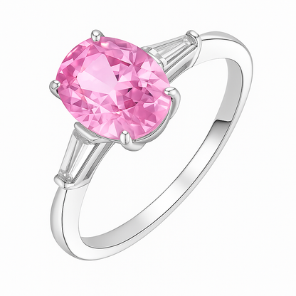 Charming Pink Oval Solitaire Ring with Side Accents