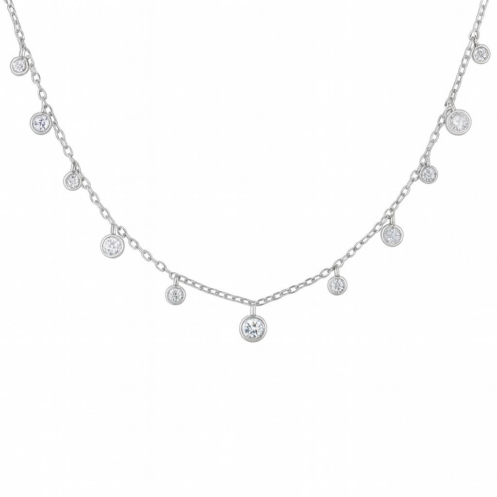 925 Silver Dangling Bezel CZ Pendant Necklace for Women – Minimal Layered Chain Design