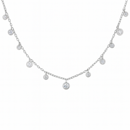 925 Silver Dangling Bezel CZ Pendant Necklace for Women – Minimal Layered Chain Design