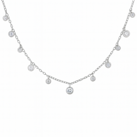 925 Silver Dangling Bezel CZ Pendant Necklace for Women – Minimal Layered Chain Design