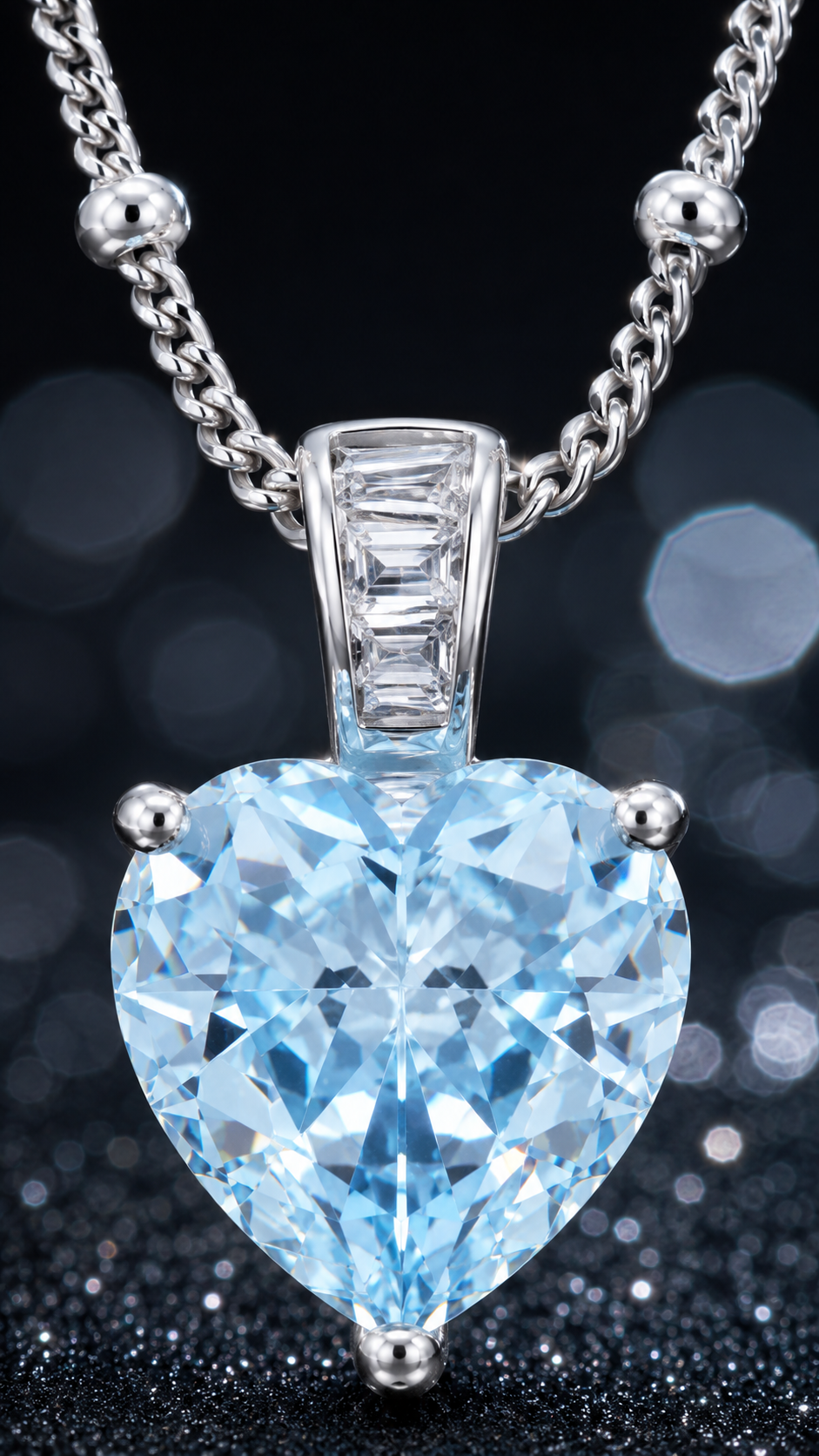 Elegant Silver Blue Heart Solitaire Pendant Necklace