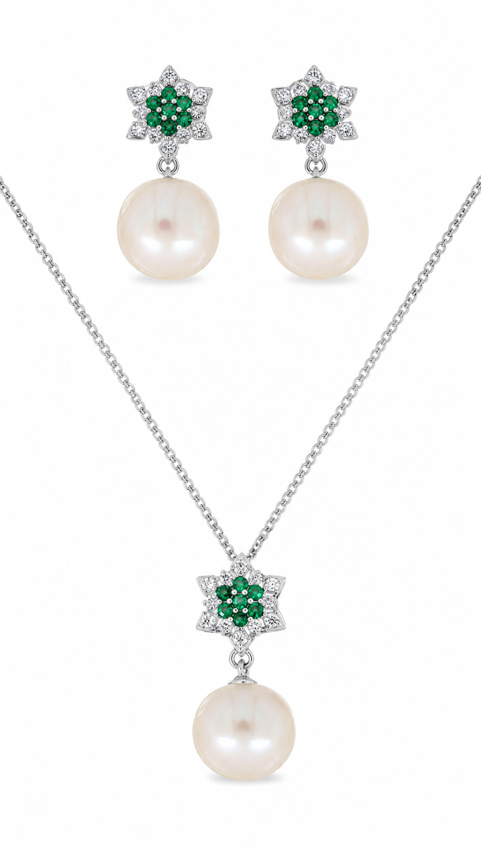 Green Floral Necklace & Earrings Set