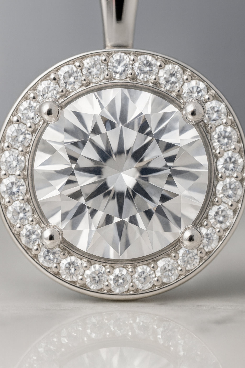 925 Silver Classic Halo Pendant Necklace for Women – Round Brilliant CZ Solitaire Design