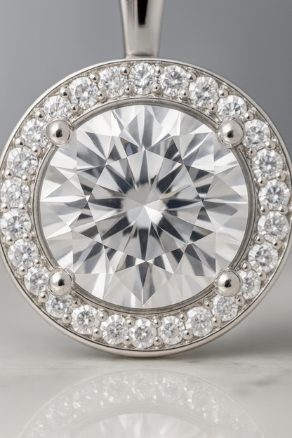 925 Silver Classic Halo Pendant Necklace for Women – Round Brilliant CZ Solitaire Design