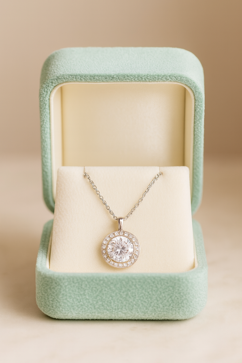 925 Silver Classic Halo Pendant Necklace for Women – Round Brilliant CZ Solitaire Design