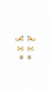 Bow, Open Bow Square Stud Earrings Set - Aaryahi Silver jewellery product photo