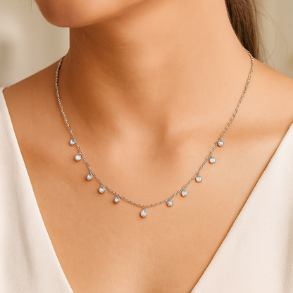 925 Silver Dangling Bezel CZ Pendant Necklace for Women – Minimal Layered Chain Design