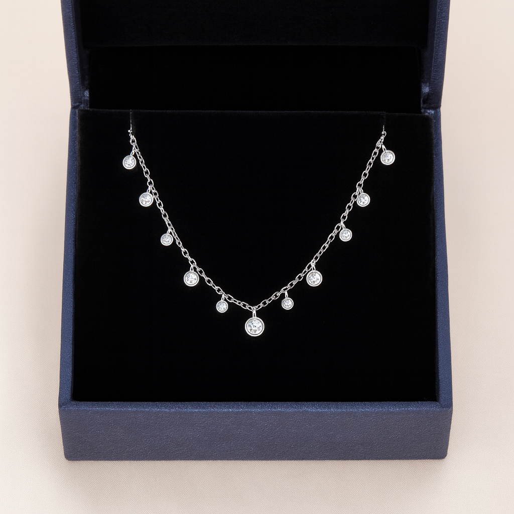 925 Silver Dangling Bezel CZ Pendant Necklace for Women – Minimal Layered Chain Design