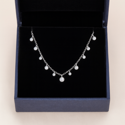 925 Silver Dangling Bezel CZ Pendant Necklace for Women – Minimal Layered Chain Design