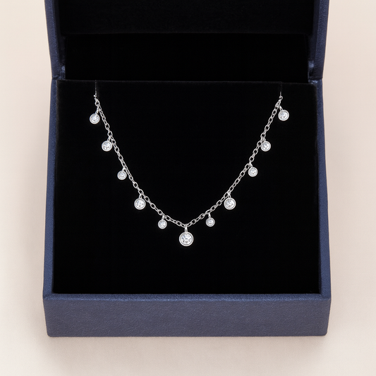 925 Silver Dangling Bezel CZ Pendant Necklace for Women – Minimal Layered Chain Design