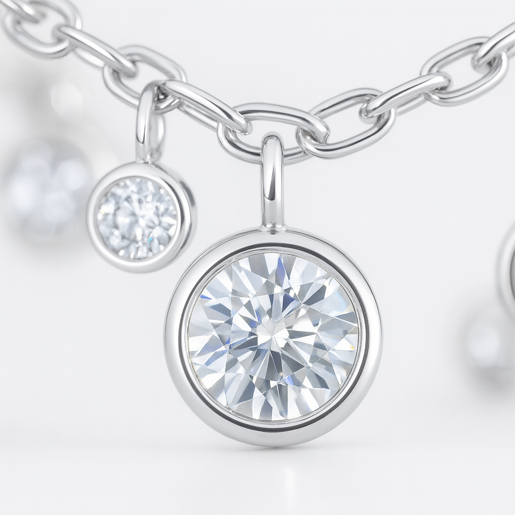 925 Silver Dangling Bezel CZ Pendant Necklace for Women – Minimal Layered Chain Design