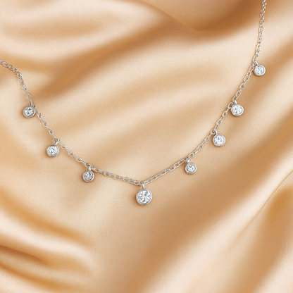 925 Silver Dangling Bezel CZ Pendant Necklace for Women – Minimal Layered Chain Design