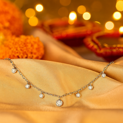 925 Silver Dangling Bezel CZ Pendant Necklace for Women – Minimal Layered Chain Design