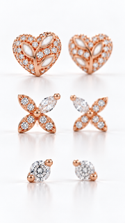 Heart Floral Butterfly Solitaire Stud Earrings 3 Pairs - Aaryahi Silver jewellery product photo