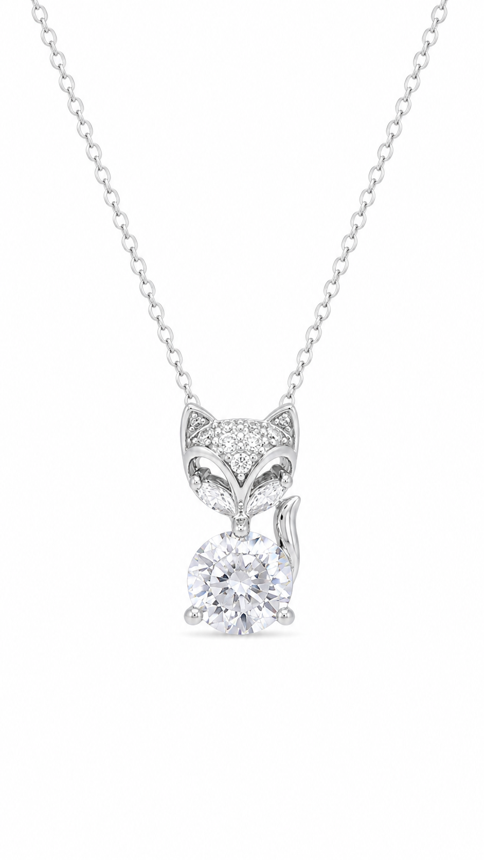 Elegant Silver Fox CZ Solitaire Pendant Necklace