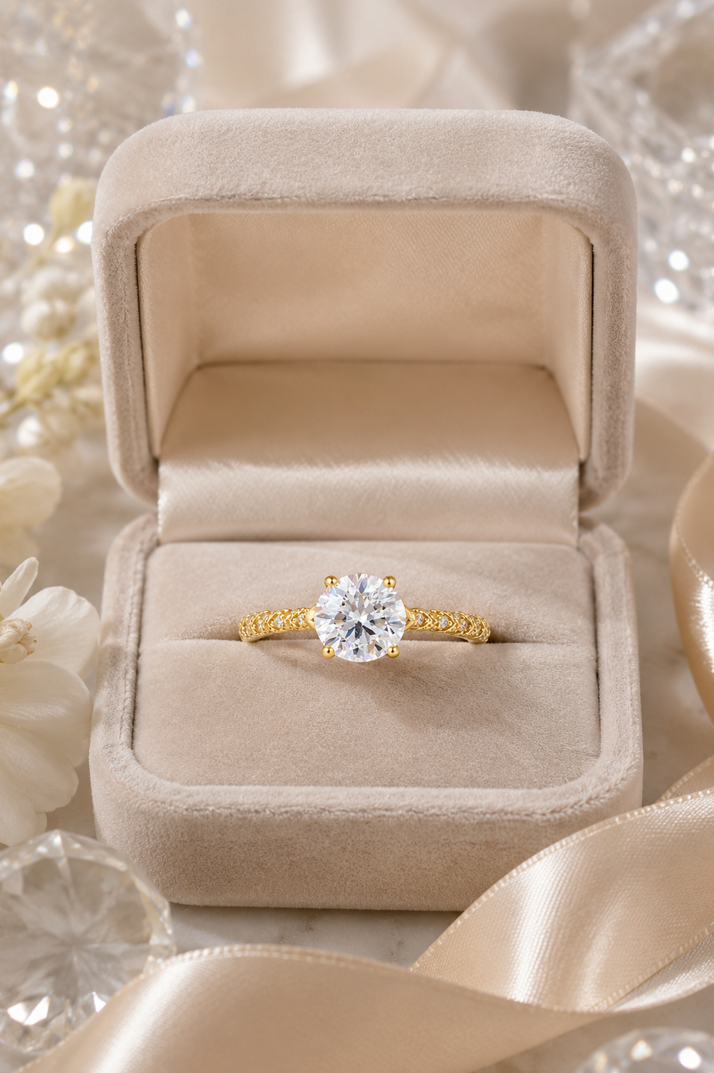 Round Solitaire Filigree Band Ring