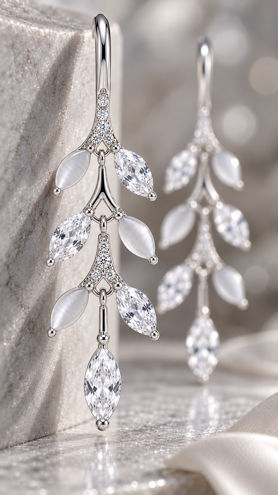 Marquise White Leaf  Drop Earrings