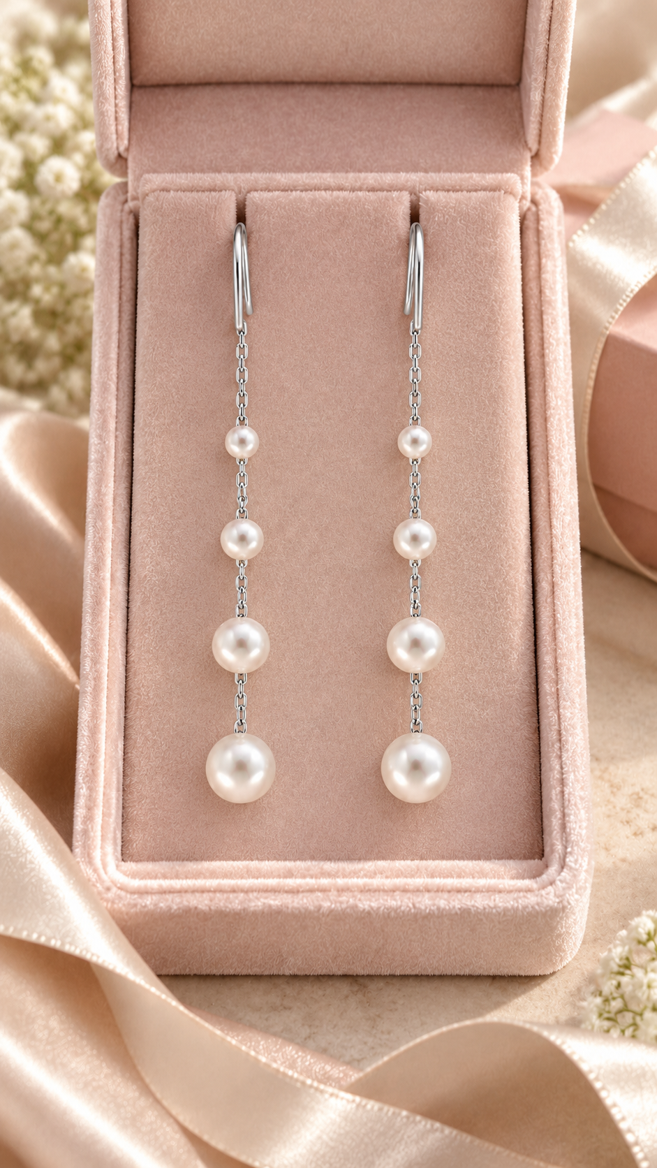 Graduated Pearl Chain Drop Earrings