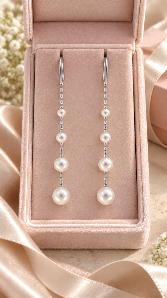 Graduated Pearl Chain Drop Earrings