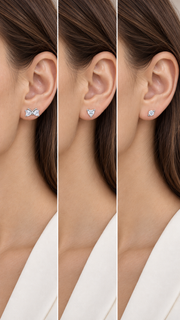Bow, Heart & Round Solitaire Stud Earrings Set - Aaryahi Silver jewellery product photo