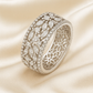 Floral Eternity Band Zircon Ring for Women 925 Silver Finish Elegant Wide Design Wedding and Party Wear Ring
