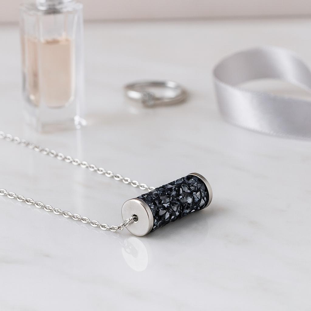 925 Silver Black Crystal Bar Pendant Necklace for Women – Elegant Tube Design with Sparkling Stones